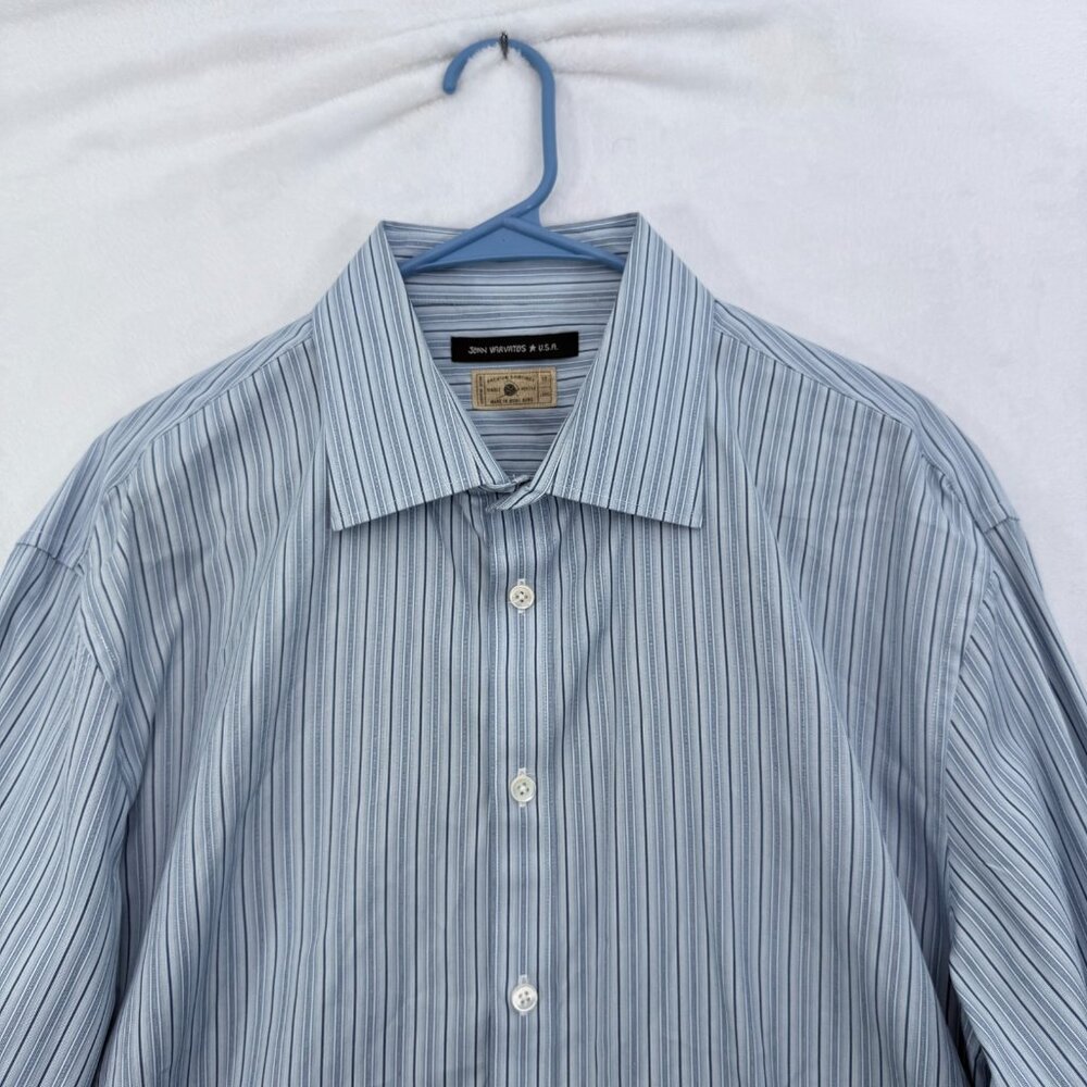 John Varvatos USA Dress Shirt Mens 17 Long Blue Stripe Business Casual Button Up - Picture 2 of 9